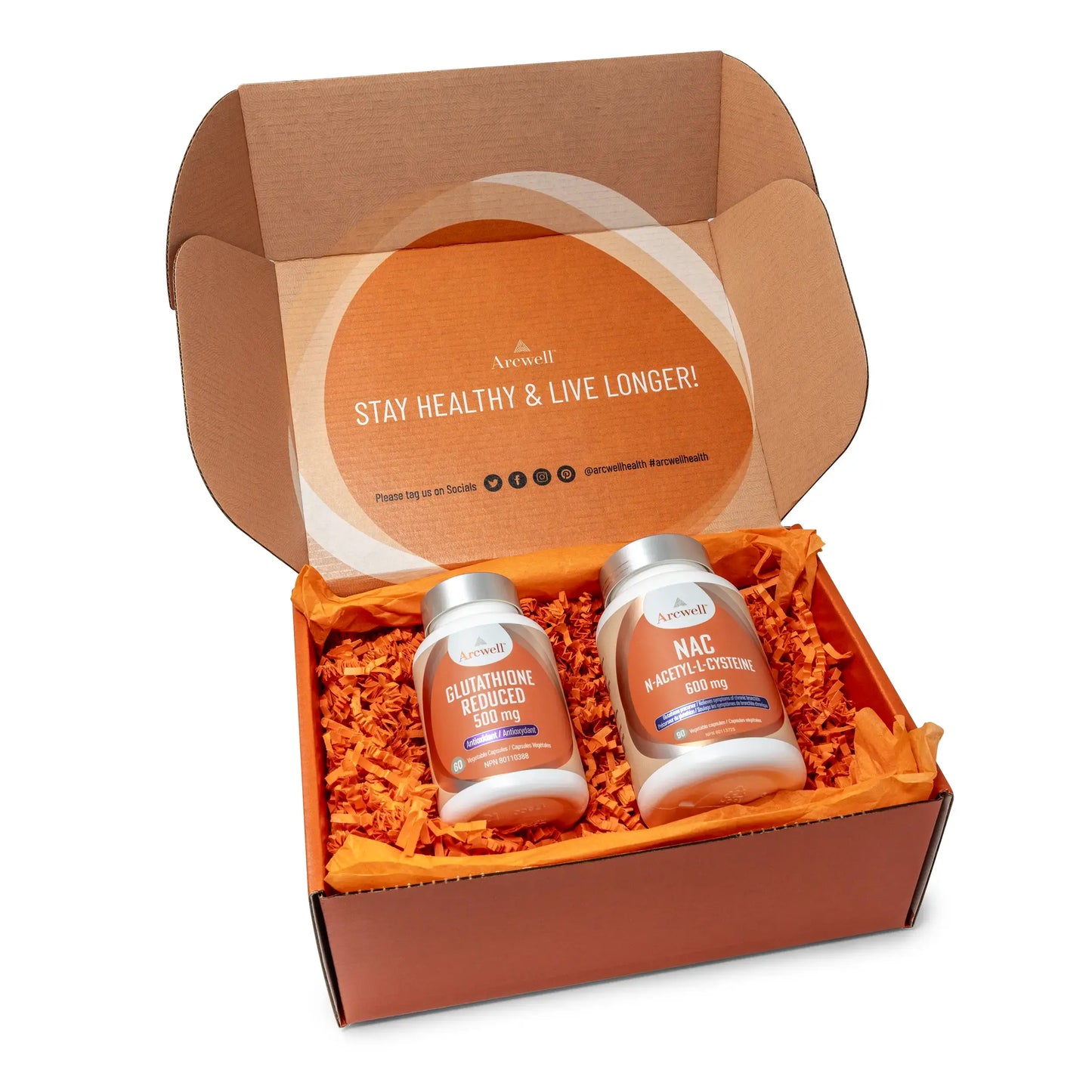 Arcwell immune boost bundle, 1 bottle of 60 capsule Glutathione & 1 bottle of 90 capsule NAC
